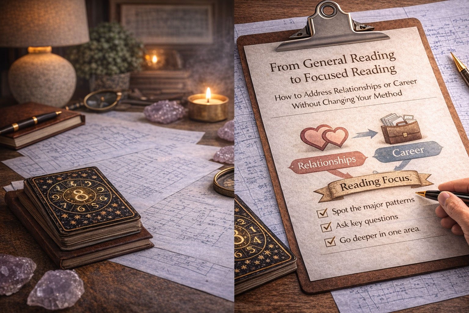 איך לעבור מקריאה כללית לקריאה ממוקדת תחום (זוגיות/קריירה) בלי לשנות שיטה