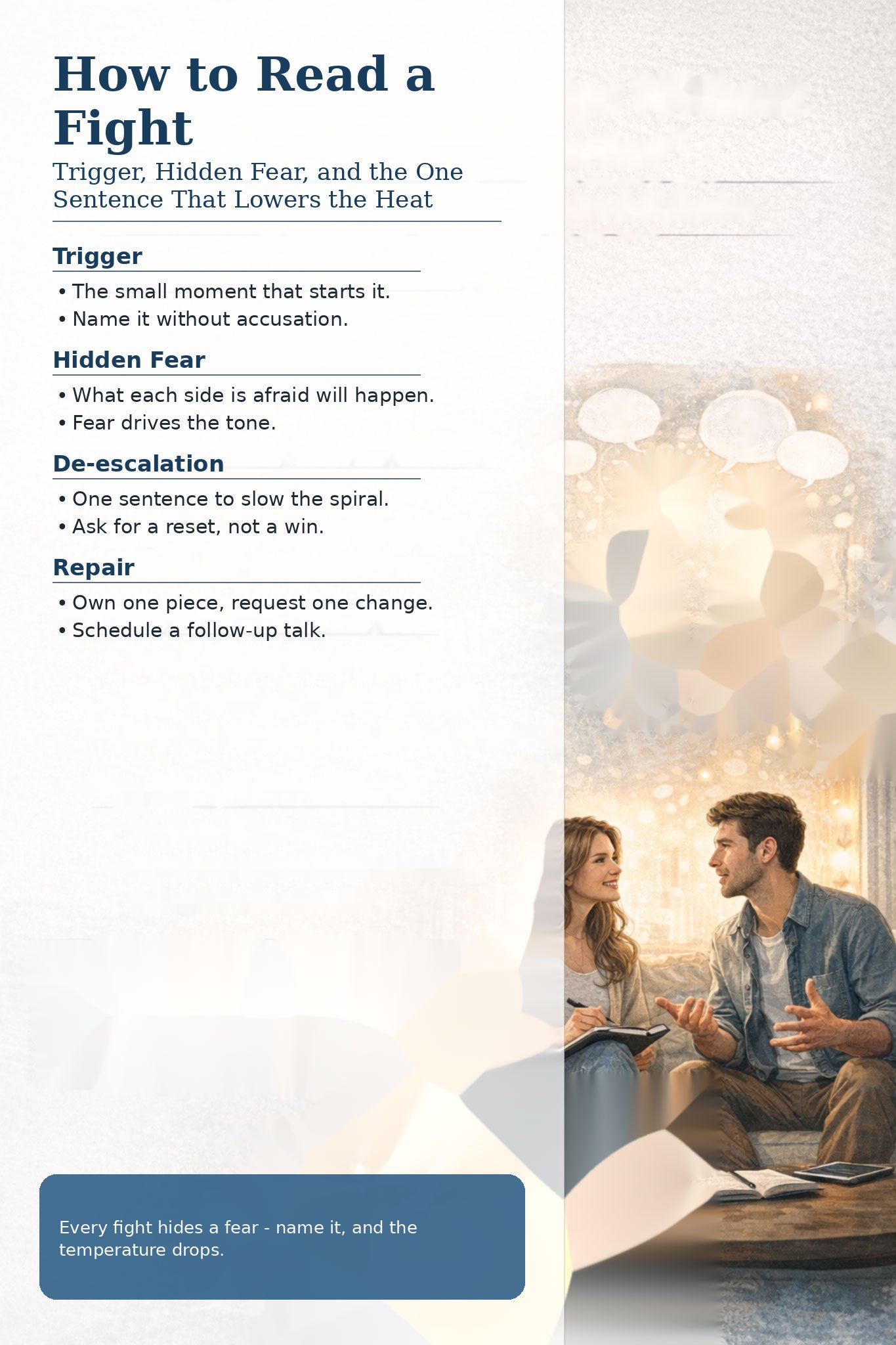 איך לקרוא ריב: טריגר, פחד מתחת, ומה המשפט שמוריד אש