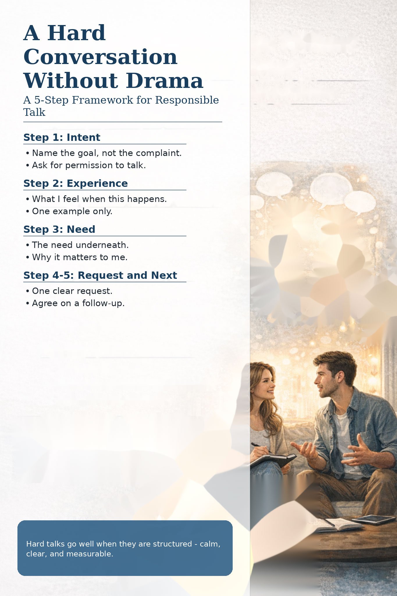 שיחה קשה בלי דרמה: תבנית של 5 שלבים לשיחה אחראית